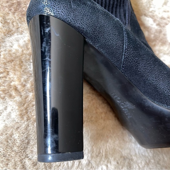 Hogan Platform High Heel Leather Sock Boot In Blue And Black Metallic Size 38 - Picture 14 of 16